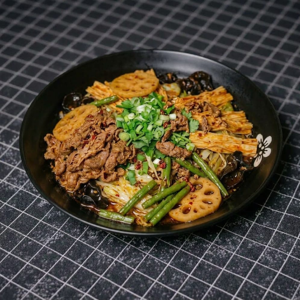 Mixed Veggies and Proteins in Hot Pot (Chengdu) 幺妹儿荤冒菜 (成都).